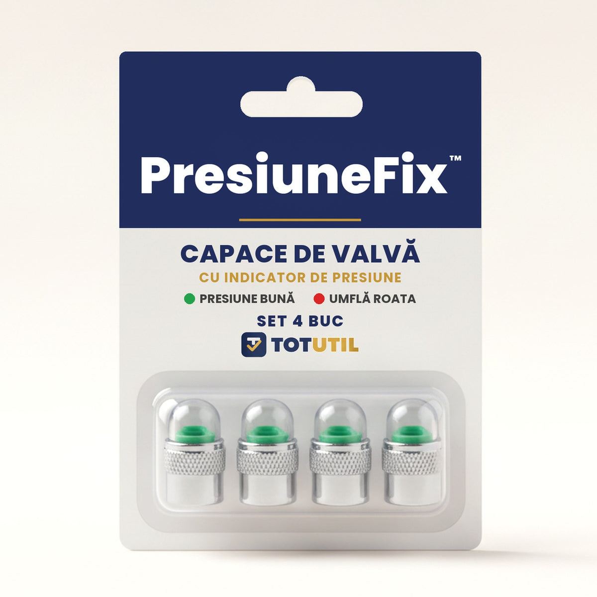 PresiuneFix™ – Capace de valvă cu indicator de presiune | vezi dintr-o privire dacă roata s-a lăsat