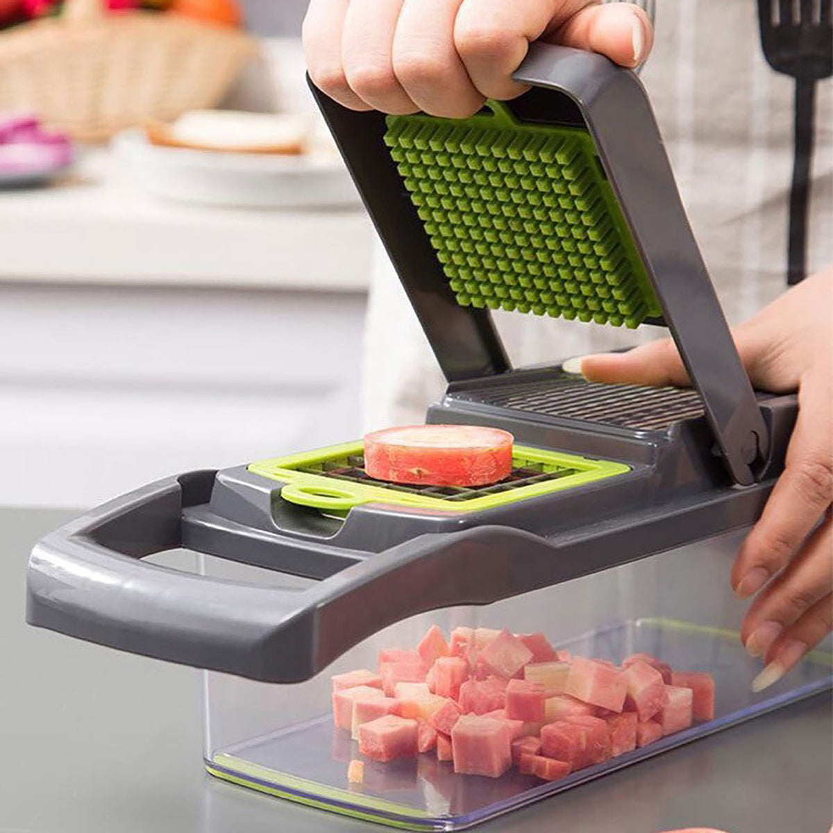 Feliator și răzătoare multifuncțional 15 în 1, lame de inox, cu recipient