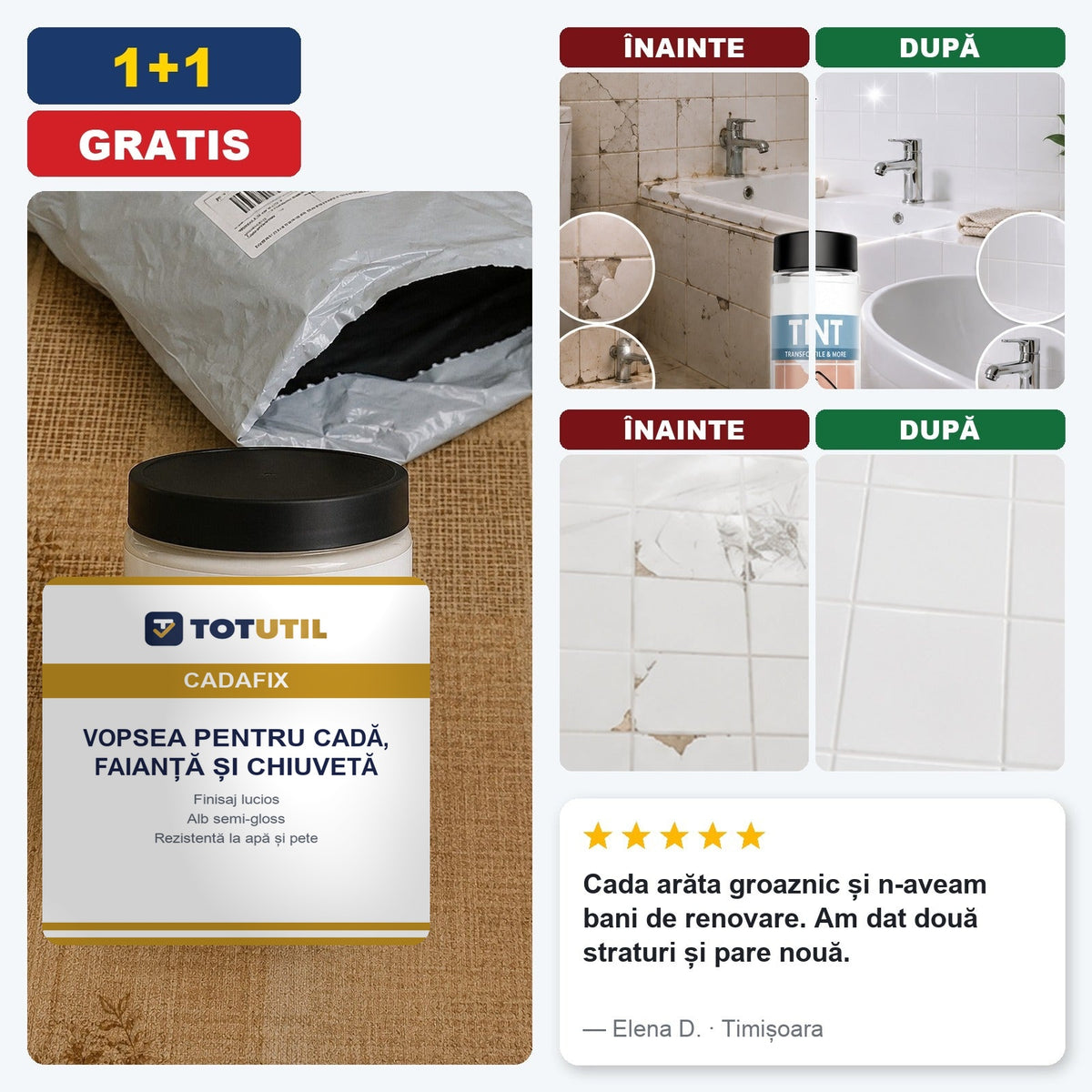 CadaFix™ – Vopsea pentru Cadă, Faianță și Chiuvetă | 1+1 GRATIS