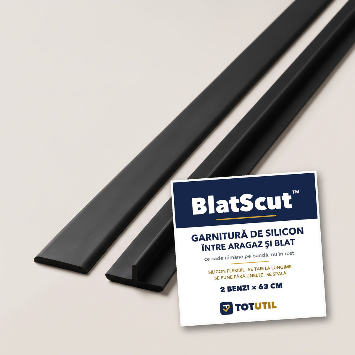 BlatScut™ – Garnitură de silicon între aragaz și blat | ce cade rămâne pe bandă, nu în rost