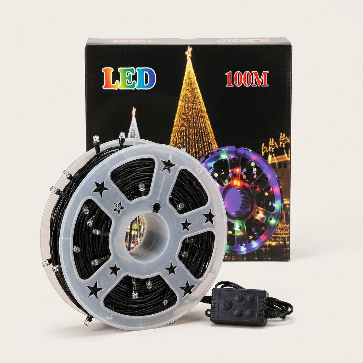 Lumirol™ – Instalație LED de Crăciun 100 m pe tambur, multicoloră | brad, casă și gard