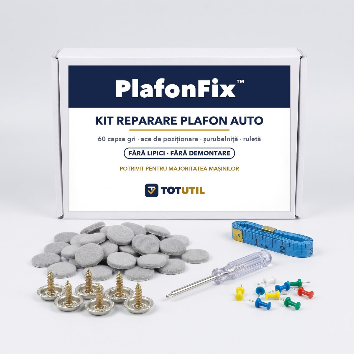 PlafonFix™ – Kit reparare plafon auto, 40 capse + 20 GRATUIT | fără lipici, fără demontare
