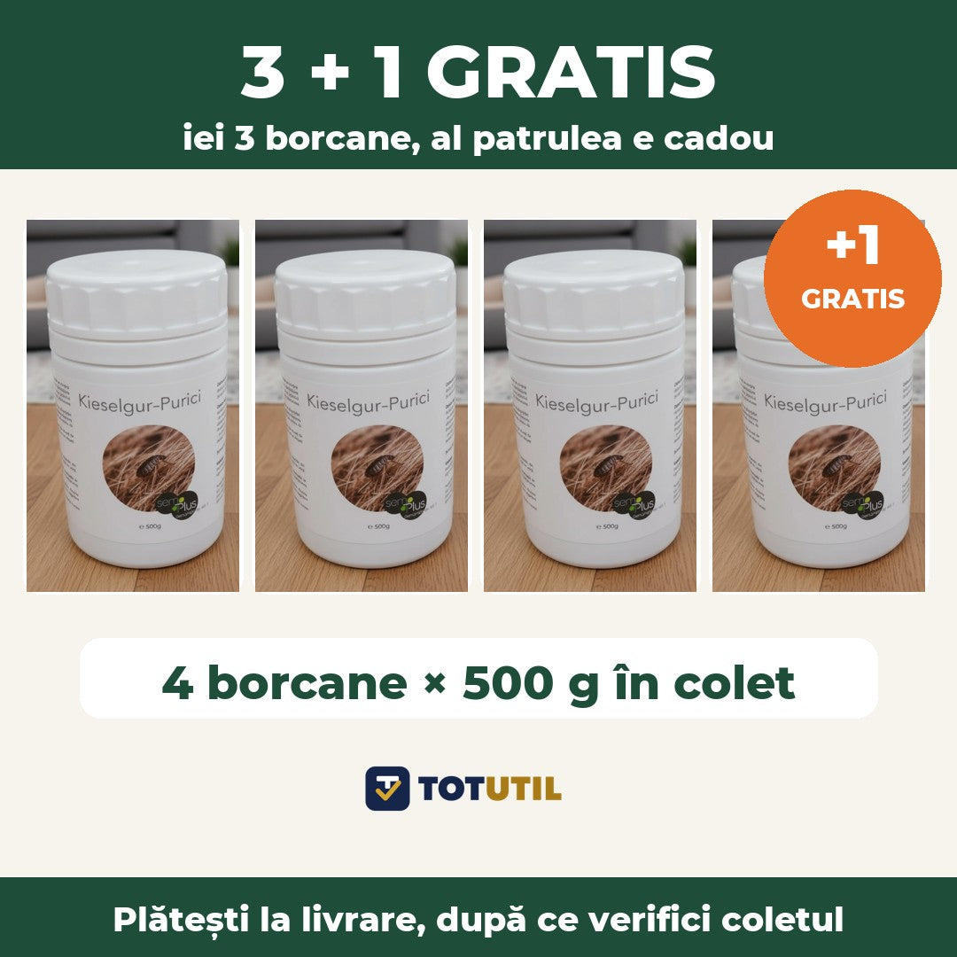 Pulbere împotriva puricilor pe bază de diatomee, borcan 500 g